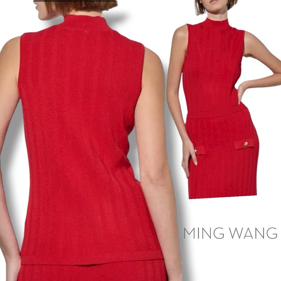 NWT MING WANG RED SLEEVELESS SHELL SWEATER TOP SZ S - Picture 4 of 10